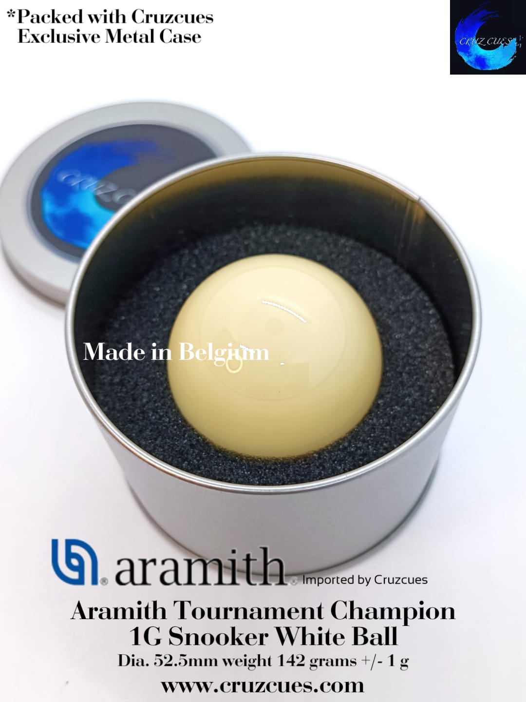 Cruzcues Exclusive Aramith Tournament Champion SuperPro 1G snooker white cue ball