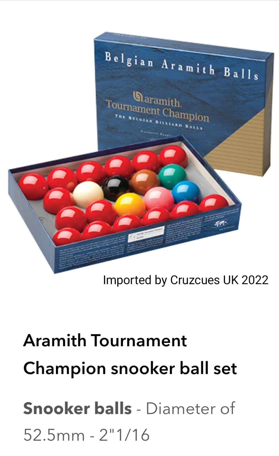 Aramith Tournament Champion snooker ball set